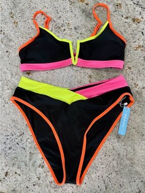 POPVIL Black Neon Trim Bikini Set - NWT